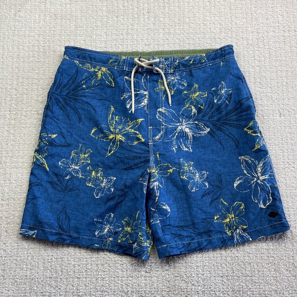 Joseph Abboud Swim Trunks net Bathing Suit Mens L Blue Tropical Floral AOP